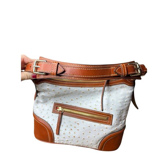 Dooney & Bourke Ostrich Collection Hobo Bag White Ivory Leather Brown Trim - Picture 4 of 12